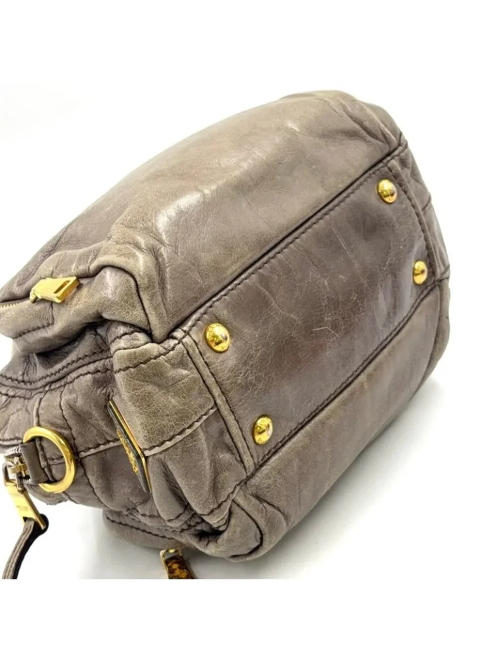 Prada Vitello Shine Bowlet Calf Gray Handbag Gold